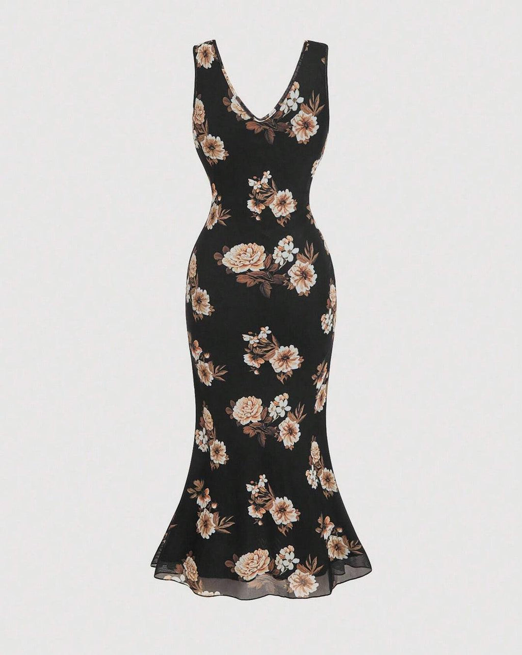 Sleeveless V-Neck Floral Midi Printed Dress