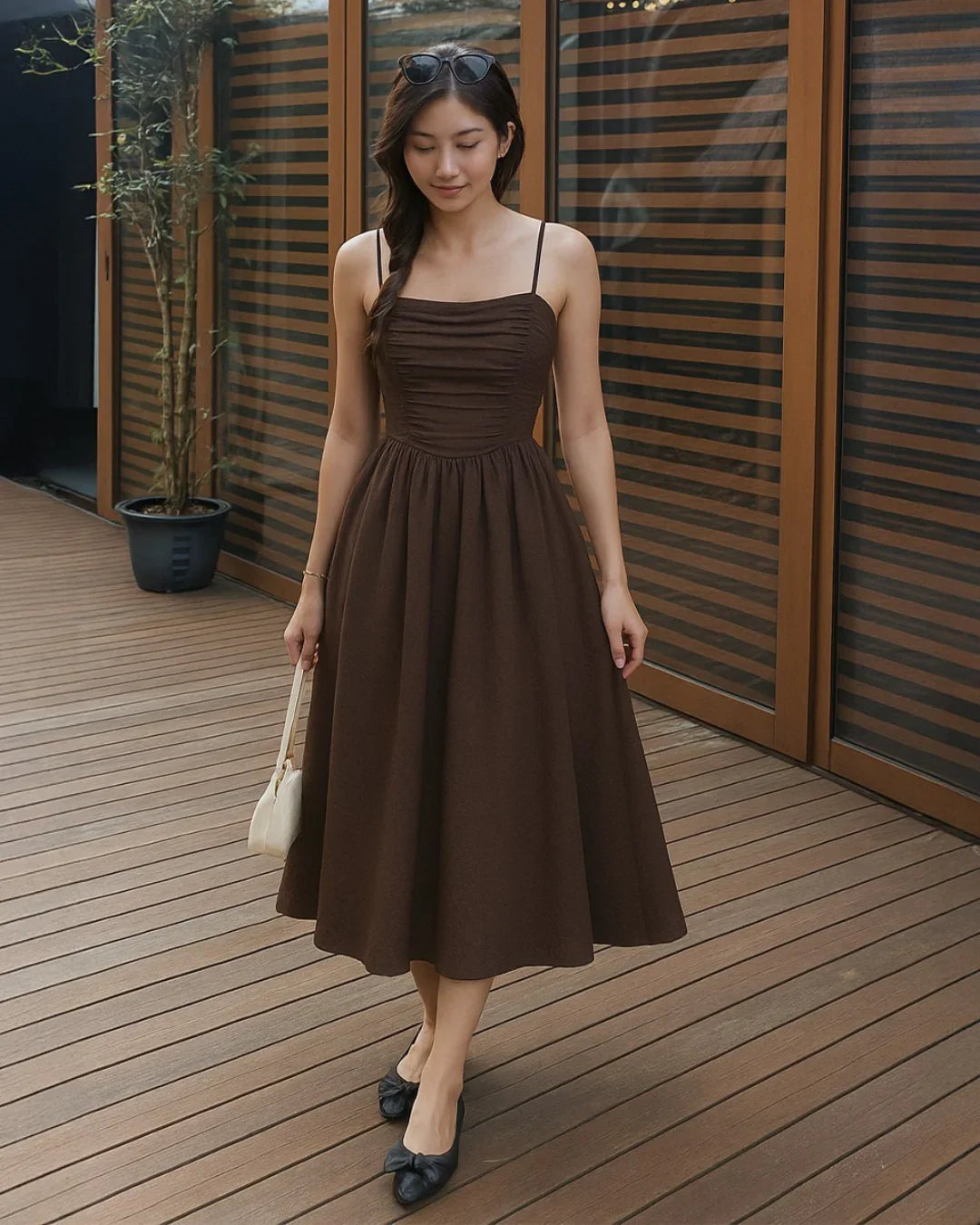 Vintage Retro Spaghetti Strap Chocolate Brown Dress