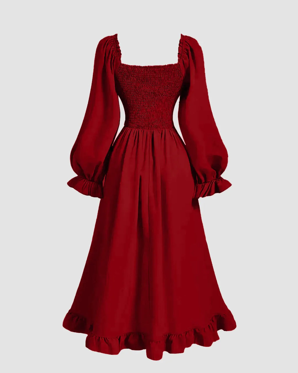 Long Sleeve Ruffle Midi Dress in Cherry Red