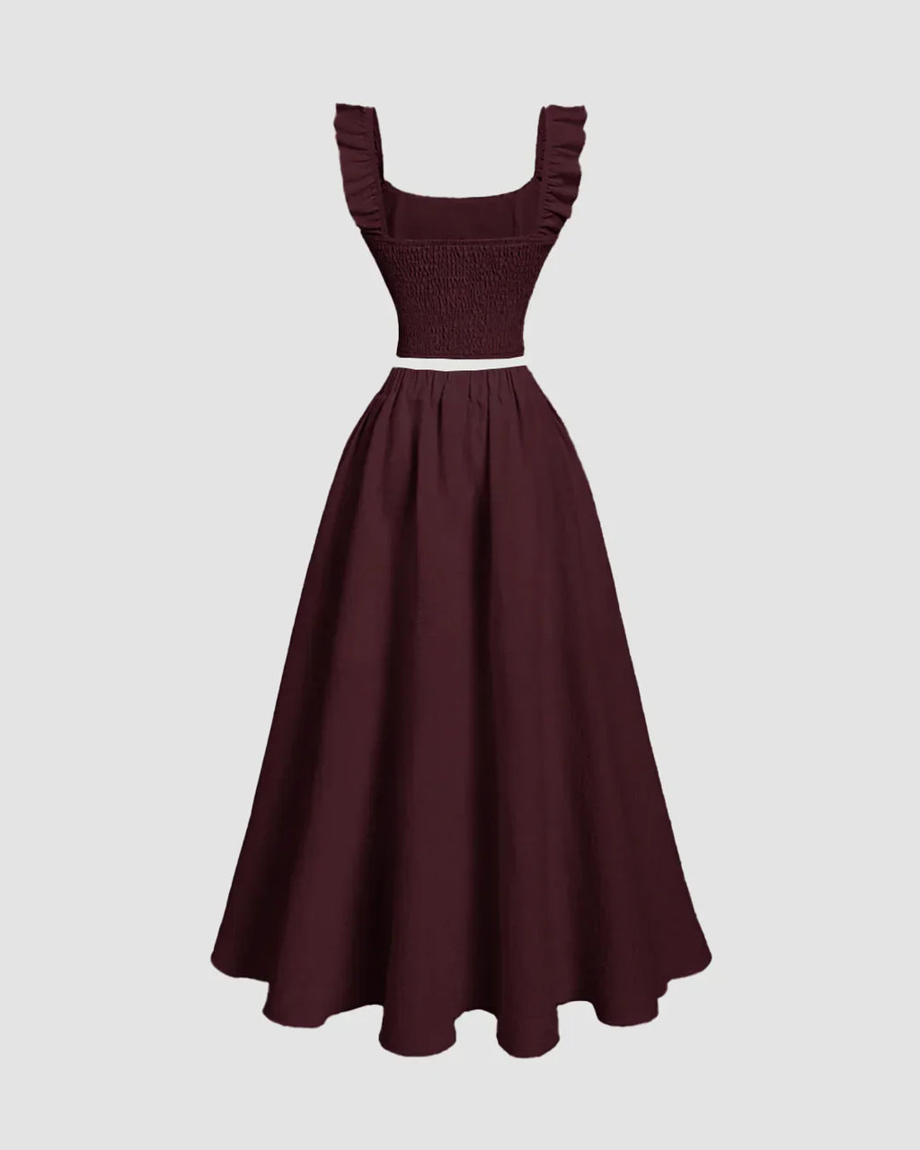 Vintage Style Sleeveless Maroon Top And Skirt Set