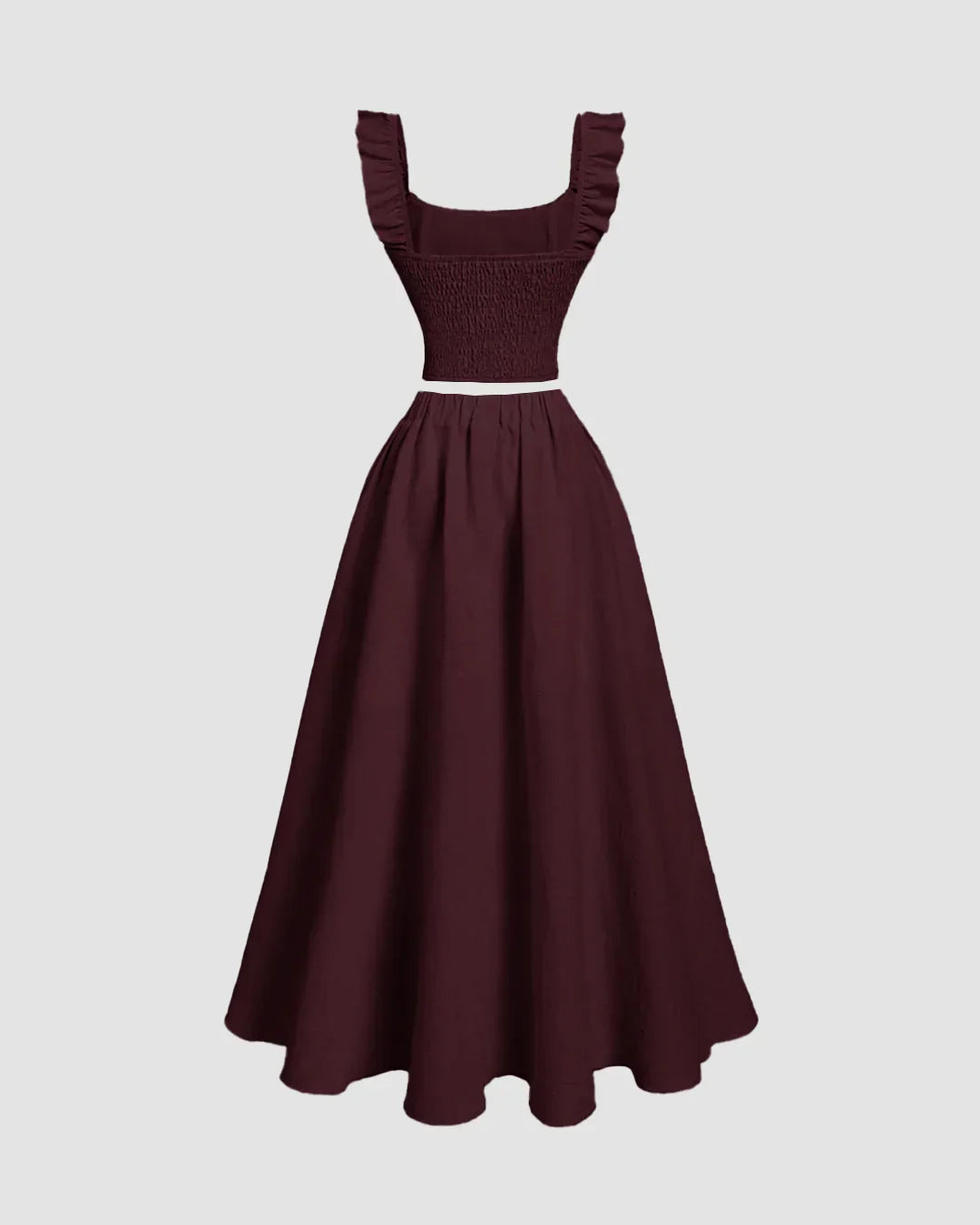 Vintage Style Sleeveless Maroon Top And Skirt Set