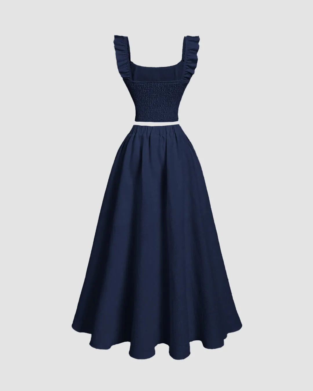 Vintage Style Sleeveless Navy Blue Top And Skirt Set