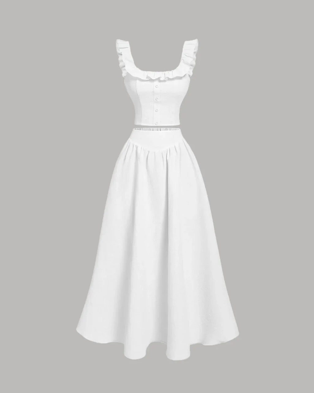Vintage Style Sleeveless Off White Top And Skirt Set