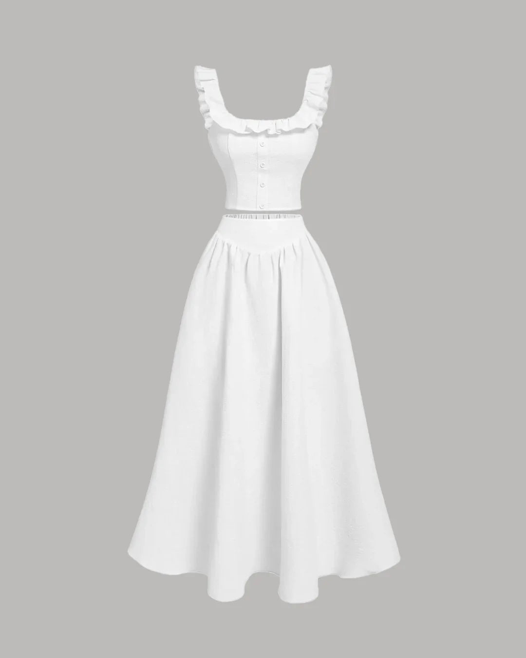 Vintage Style Sleeveless Off White Top And Skirt Set