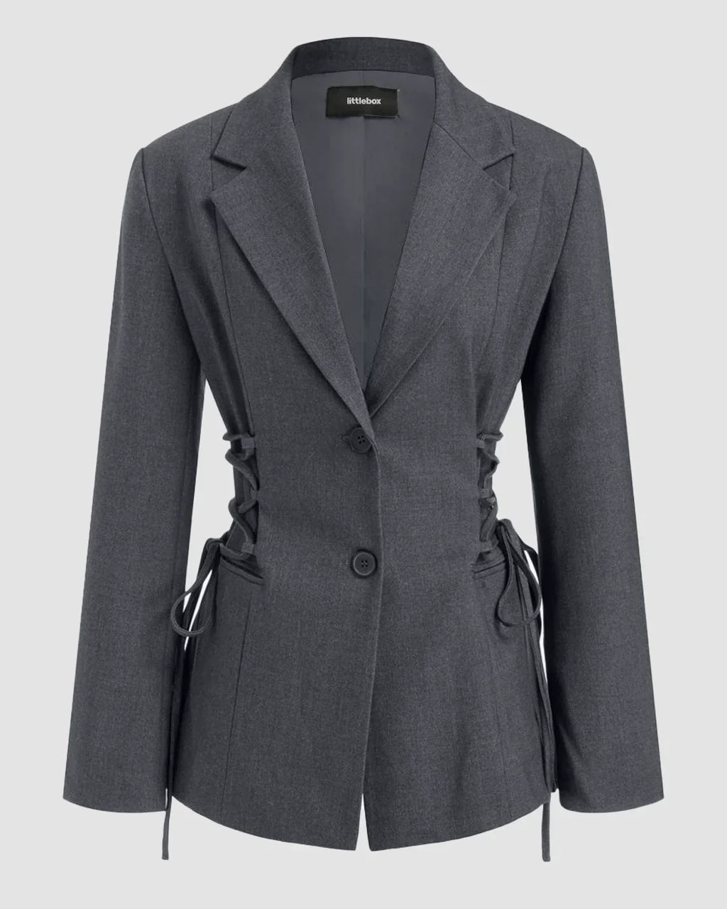 Notch Collar Size Tie Button Oversized Blazer in Dark Grey