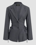 Notch Collar Size Tie Button Oversized Blazer in Dark Grey