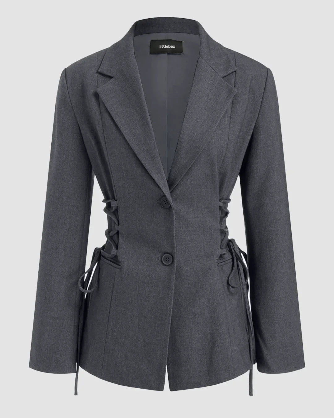Notch Collar Size Tie Button Oversized Blazer in Dark Grey