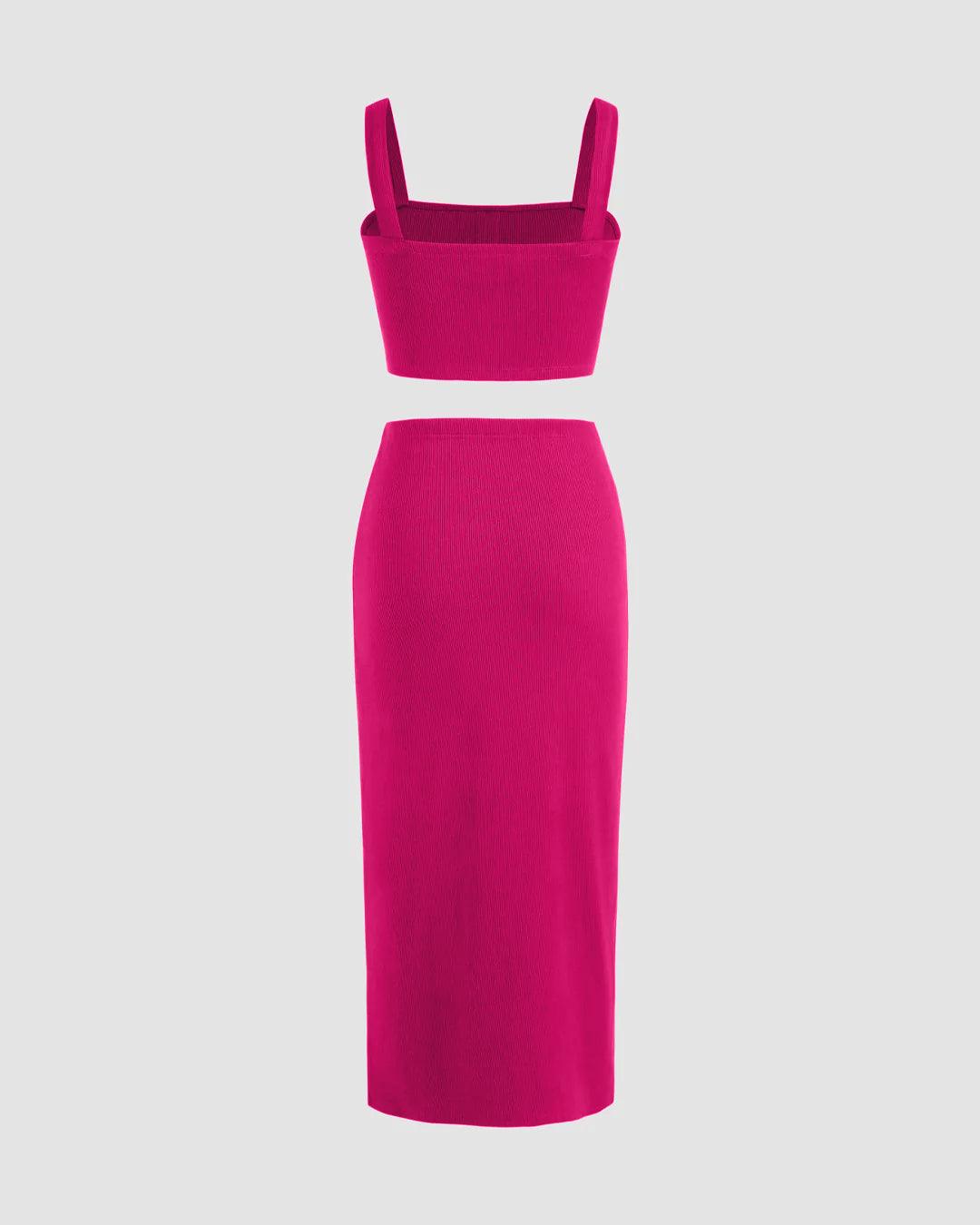 Welcome Summer Set Of Two Crop Top And Skirt In Hot Pink