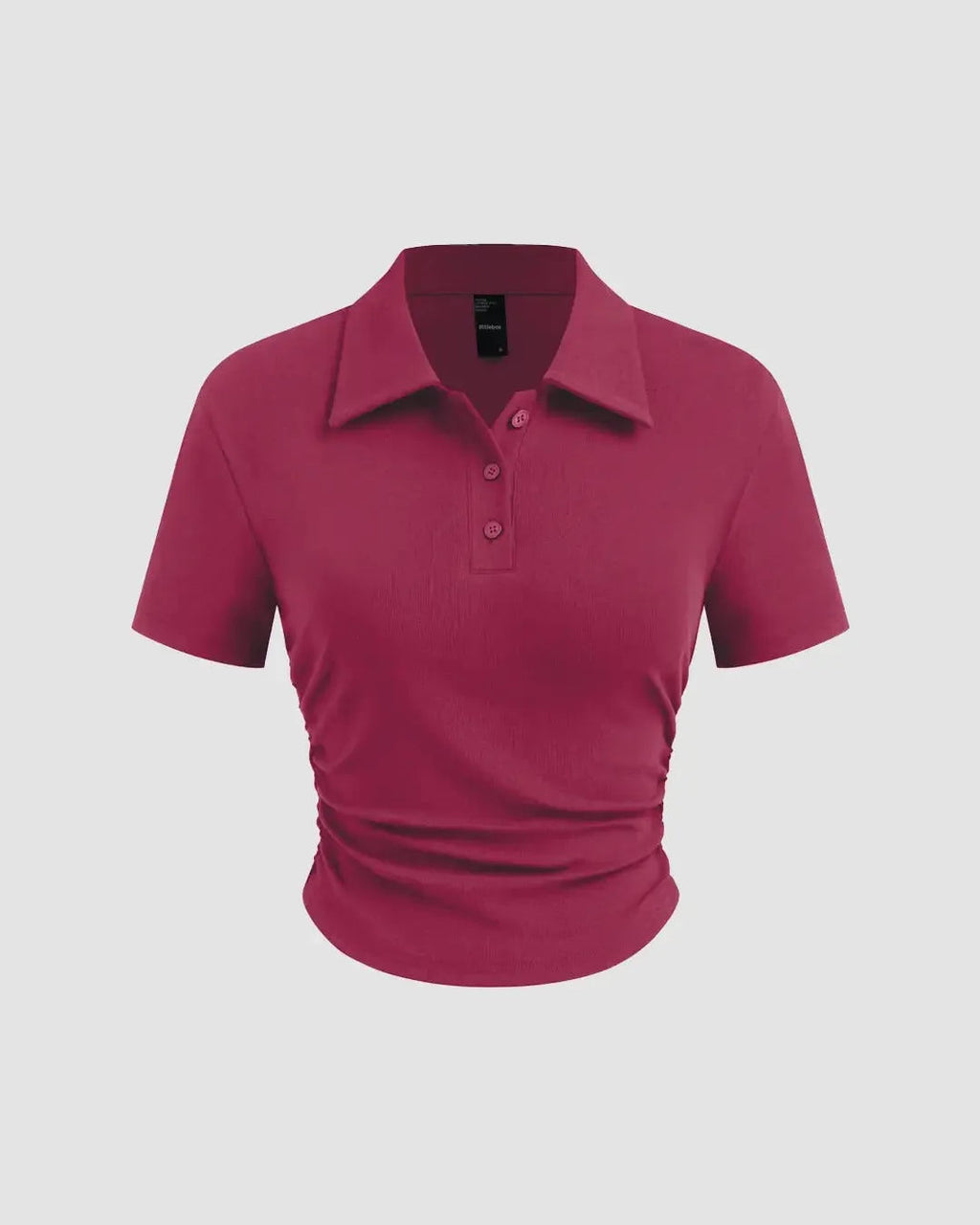Solid Fitted Ribbed Button Short Sleeve Crop Top In Ruby