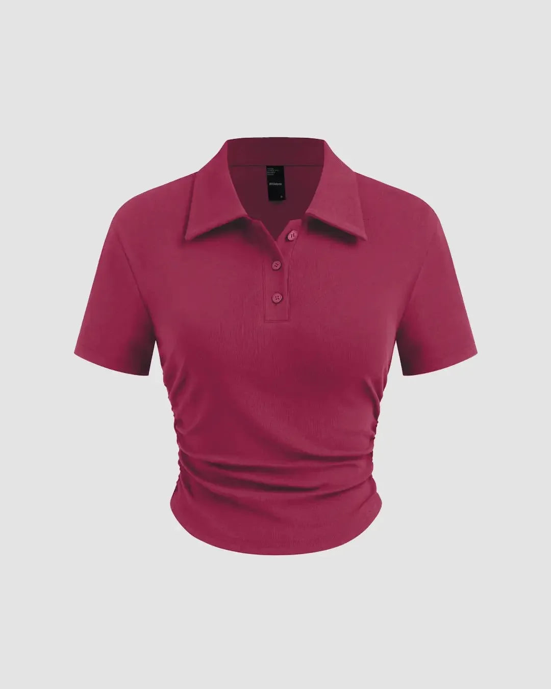 Solid Fitted Ribbed Button Short Sleeve Crop Top In Ruby