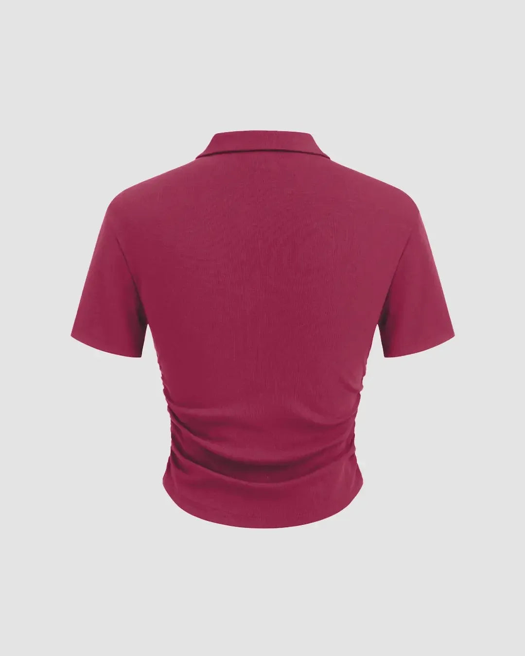 Solid Fitted Ribbed Button Short Sleeve Crop Top In Ruby