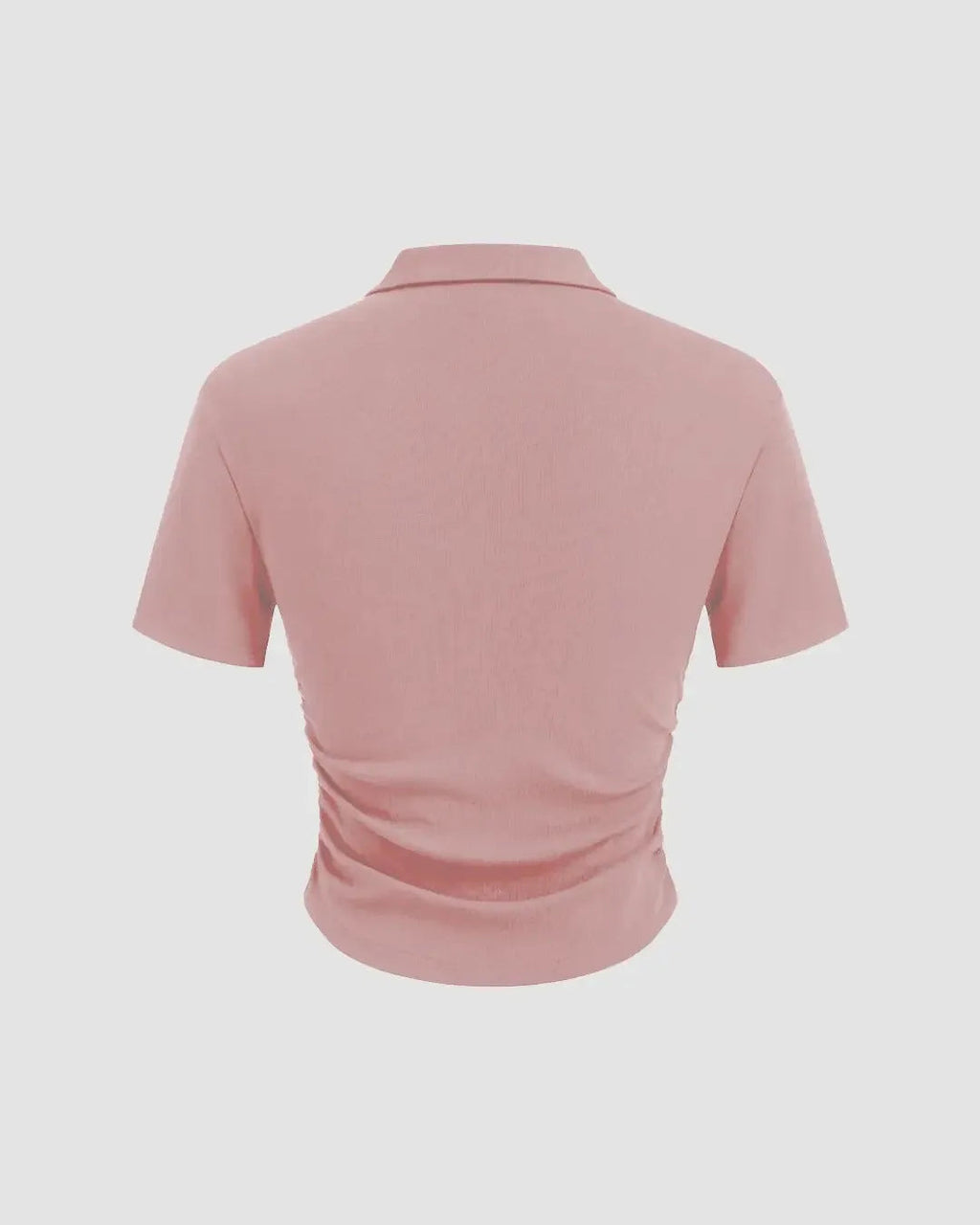 Solid Fitted Ribbed Button Short Sleeve Crop Top In Rose Pink