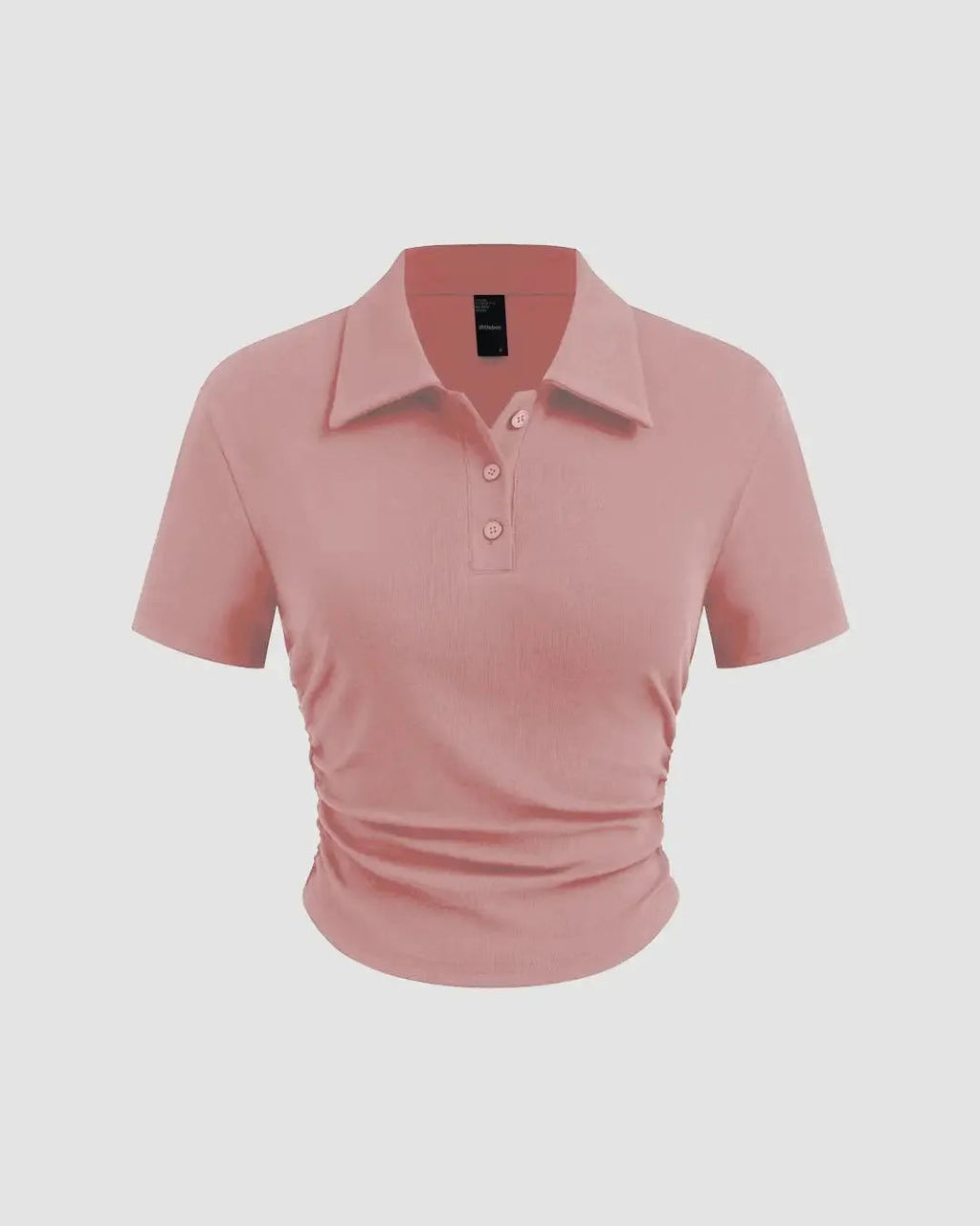 Solid Fitted Ribbed Button Short Sleeve Crop Top In Rose Pink