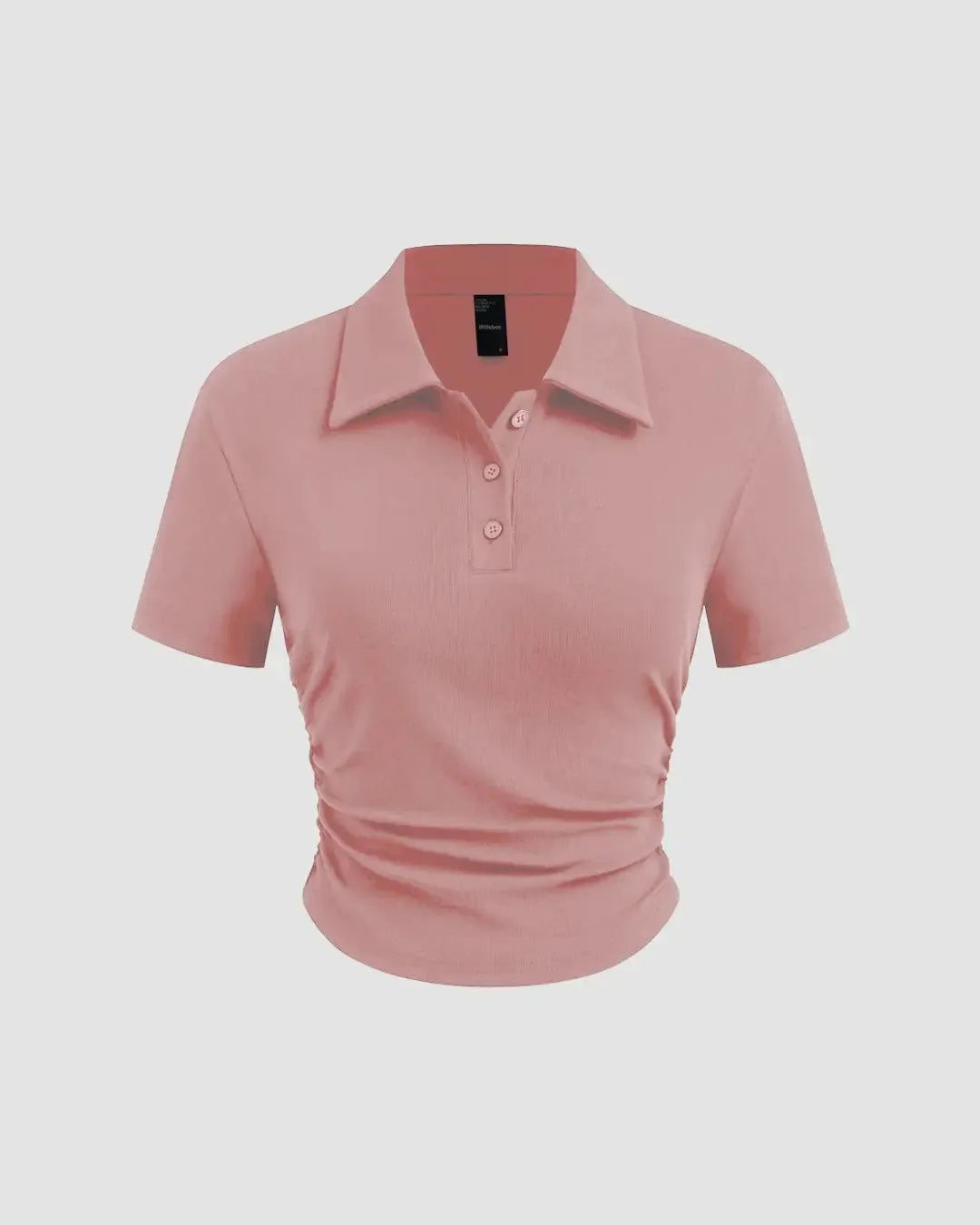 Solid Fitted Ribbed Button Short Sleeve Crop Top In Rose Pink