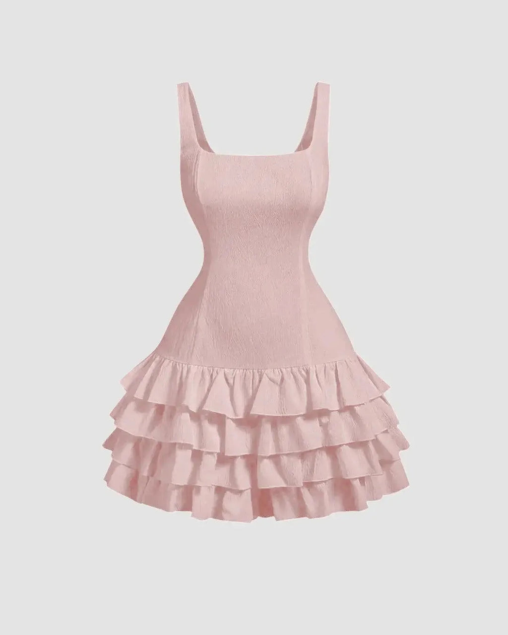 Square Neck Layered Cake Dress In Powder Pink