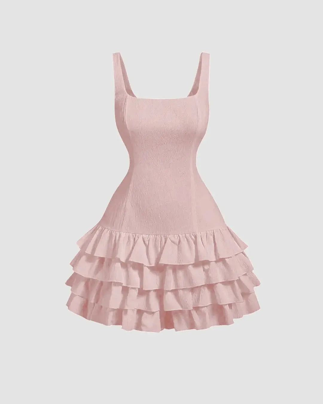 Square Neck Layered Cake Dress In Powder Pink