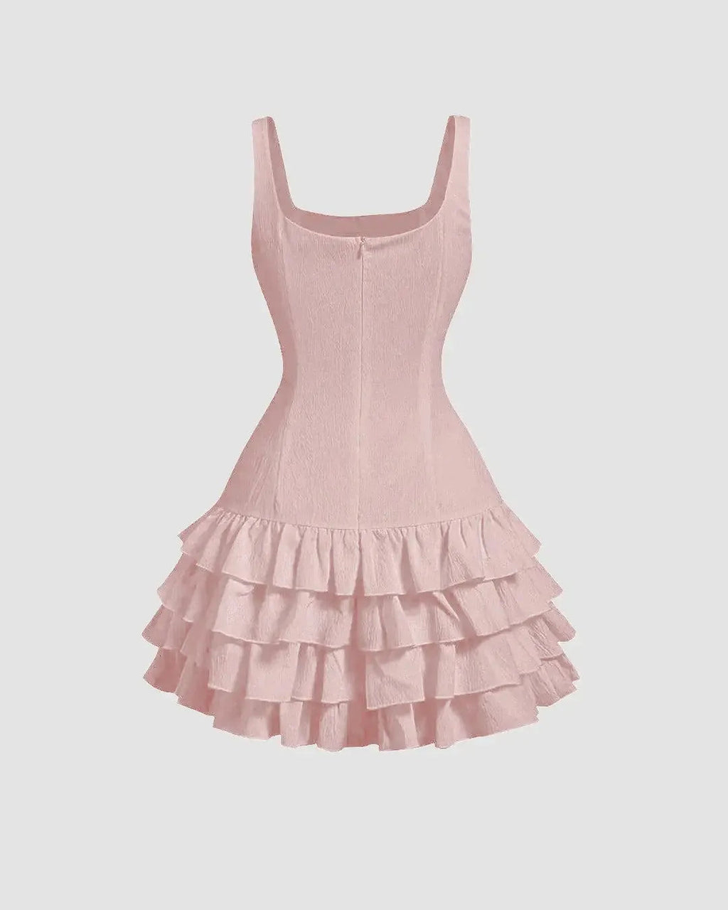 Square Neck Layered Cake Dress In Powder Pink
