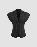 Statement Sleeveless Blazer Top with Single Button Closure