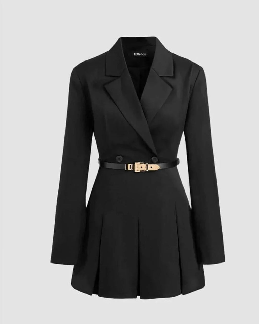 Solid Color Split Button Blazer Mini Dress Without Belt In Black