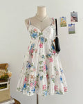 White Floral Spaghetti Strap Fit and Flare Dress