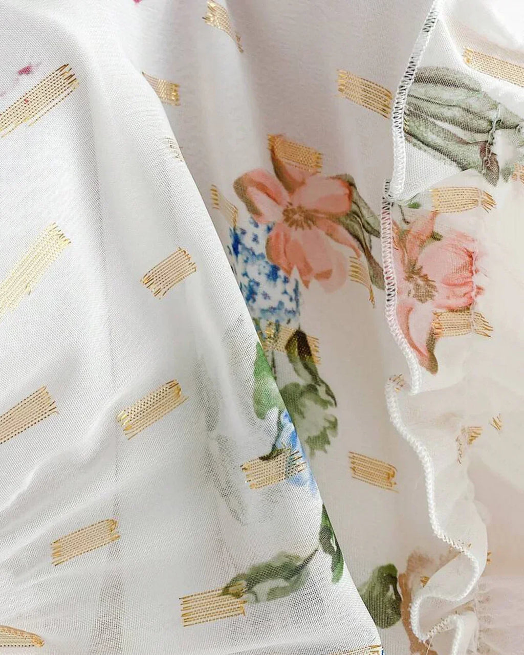 White Floral Spaghetti Strap Fit and Flare Dress