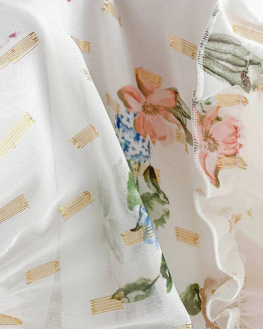 White Floral Spaghetti Strap Fit and Flare Dress