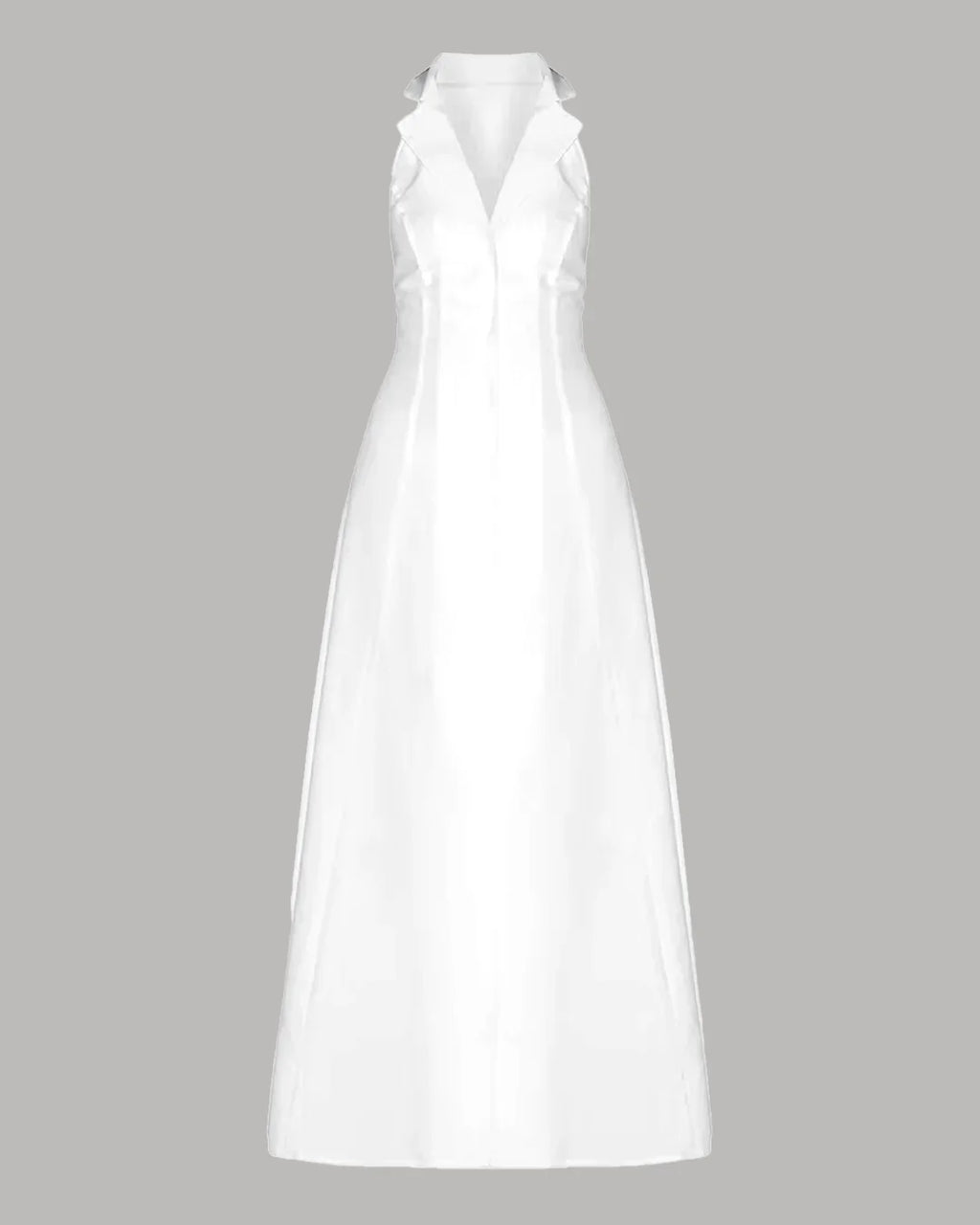White Halter Neck Front Slit Maxi Dress