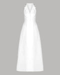 White Halter Neck Front Slit Maxi Dress
