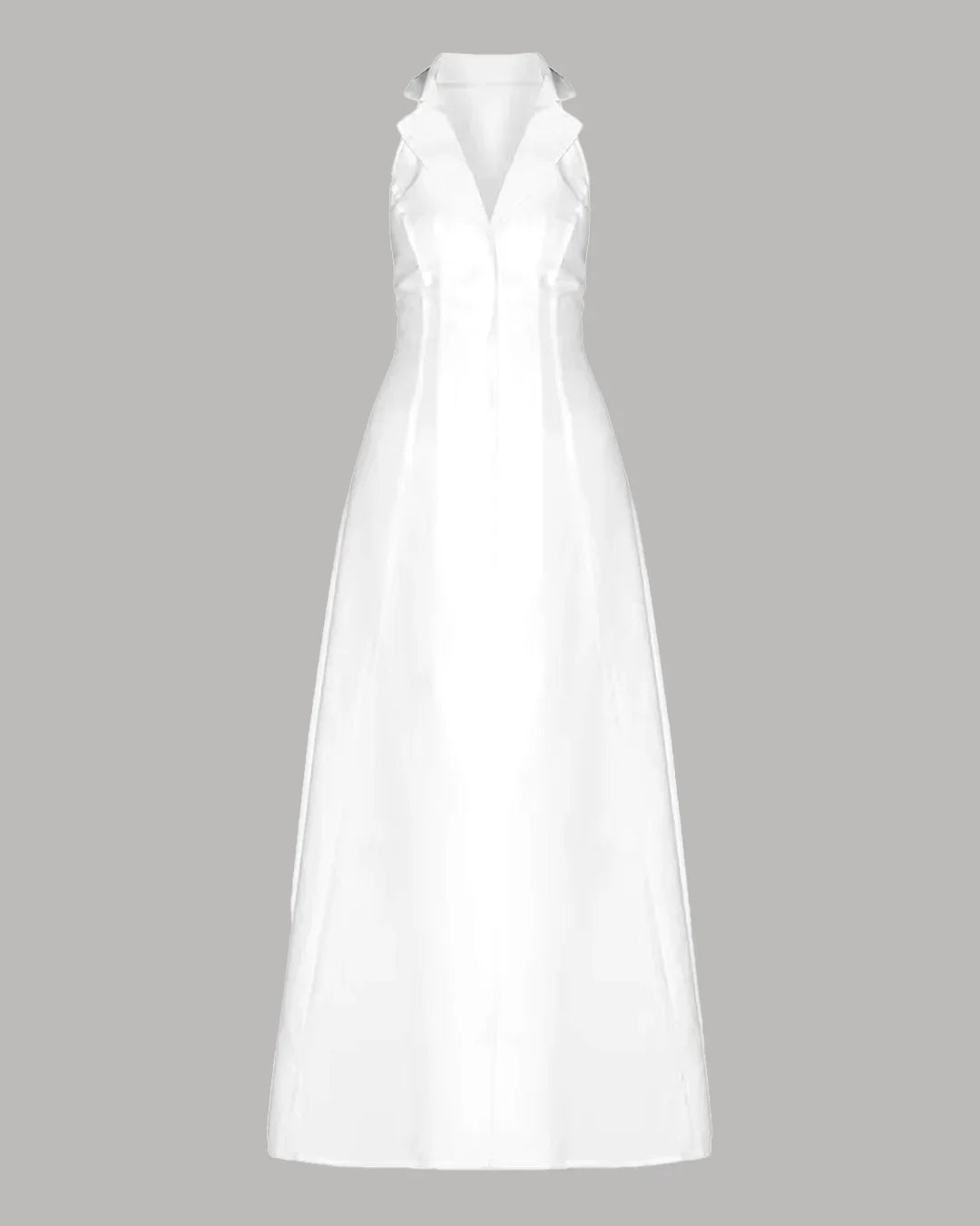 White Halter Neck Front Slit Maxi Dress