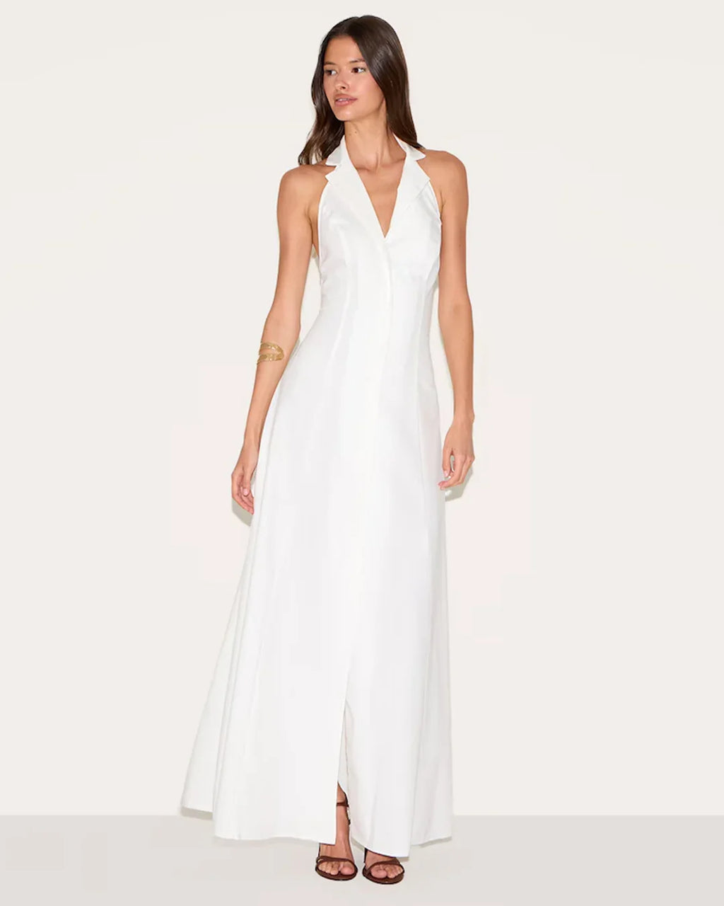 White Halter Neck Front Slit Maxi Dress