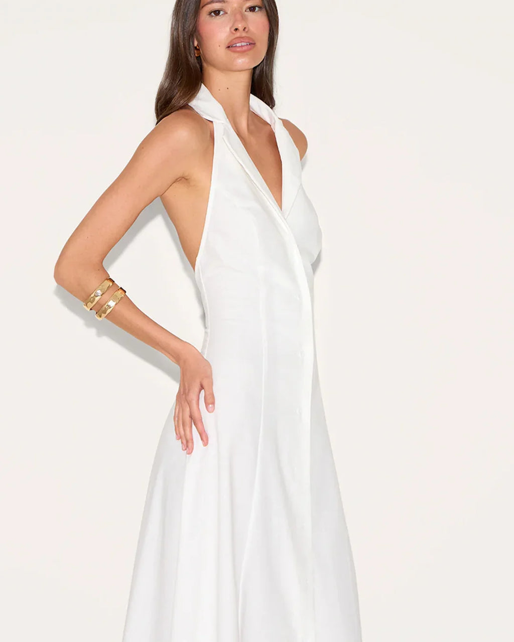 White Halter Neck Front Slit Maxi Dress