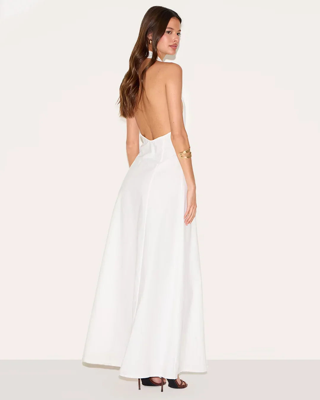 White Halter Neck Front Slit Maxi Dress