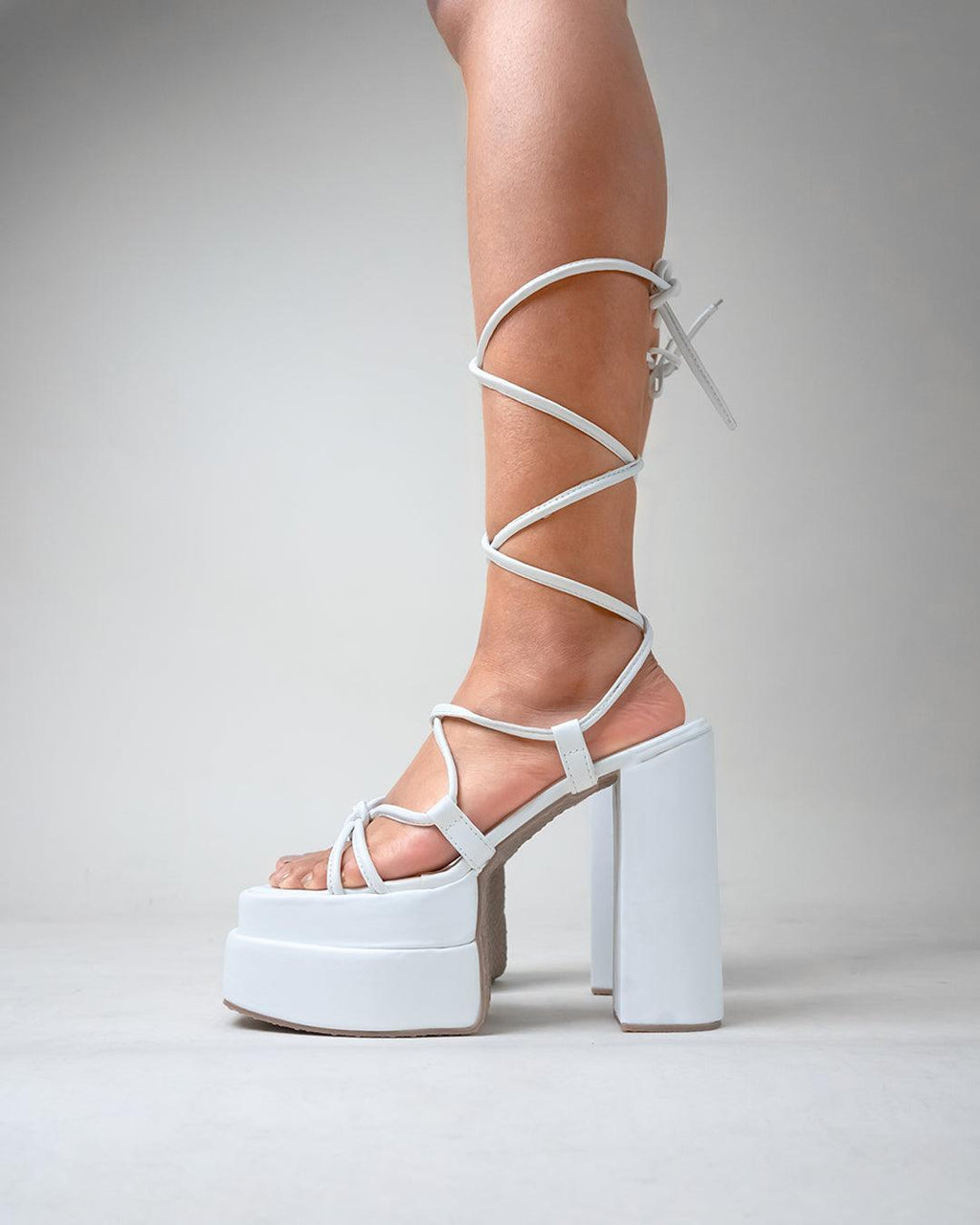 White Platform Heels with Lace Up Straps