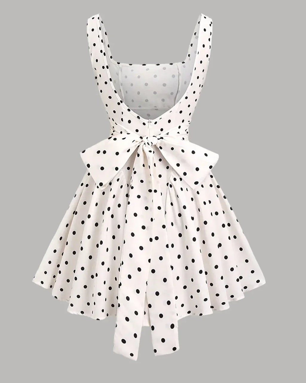 White Polka Dot Bow Back Backless Mini Dress