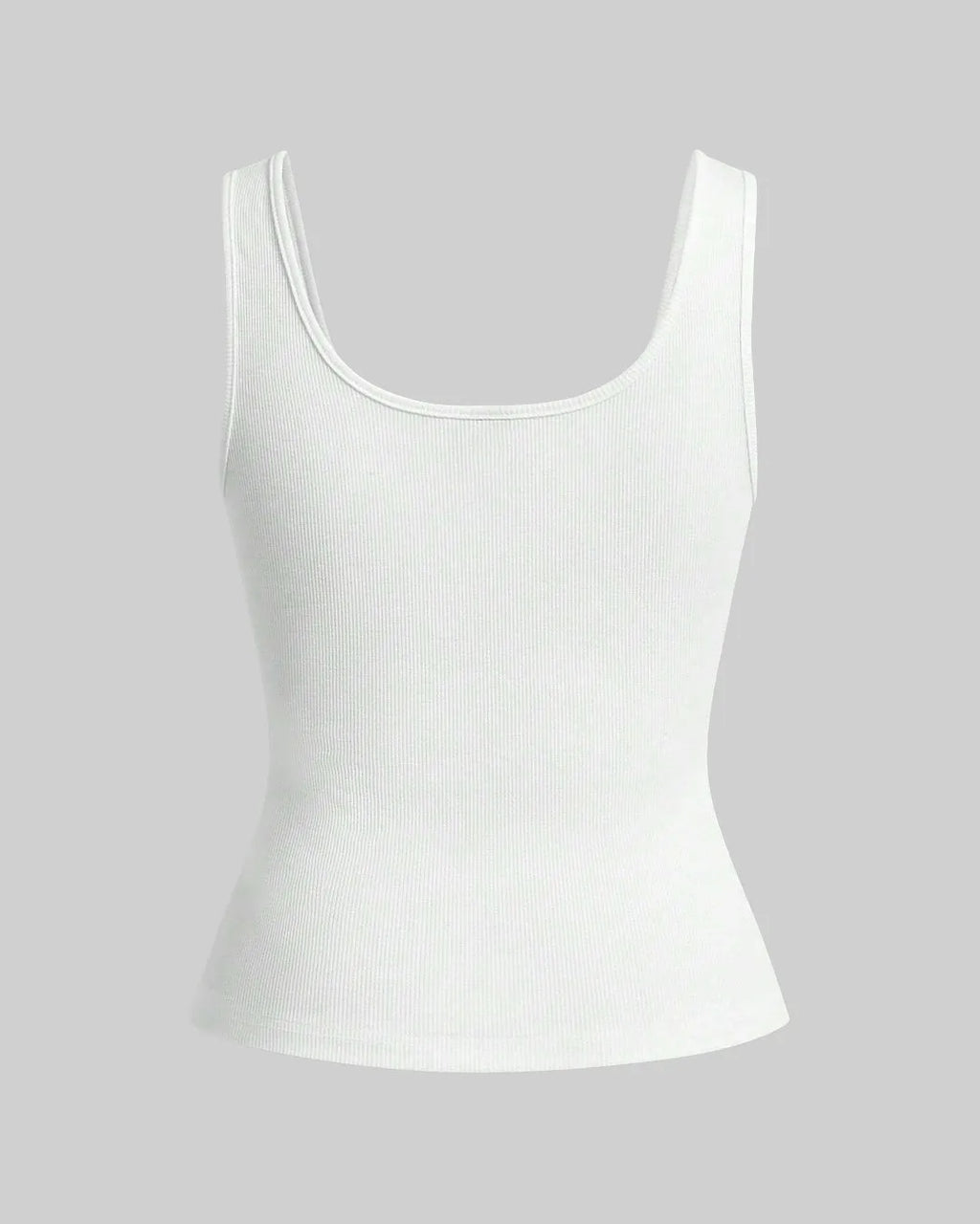 White Ribbed Scoop Neck Tank Top with Buttons