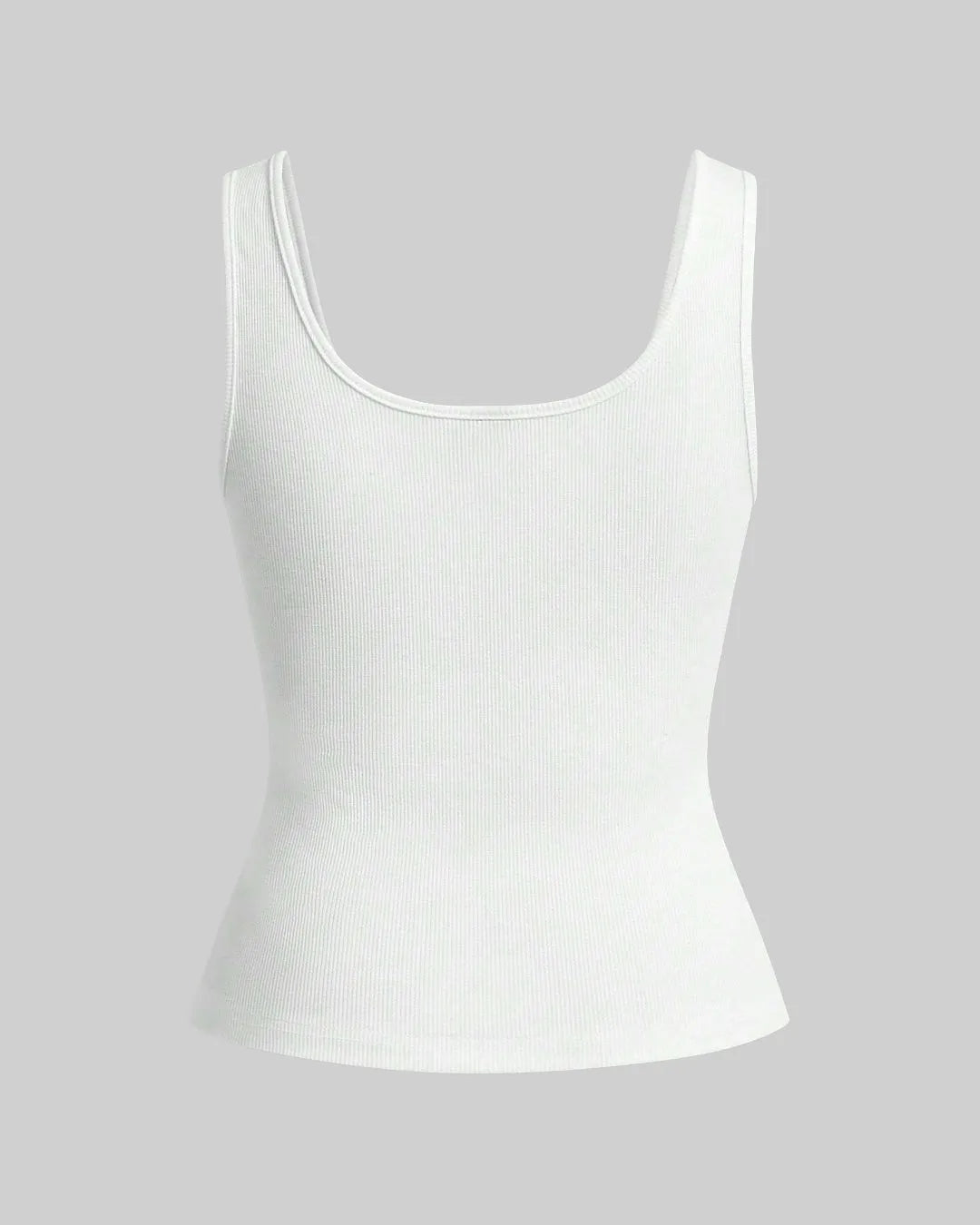 White Ribbed Scoop Neck Tank Top with Buttons