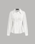 White Shirt with Pleated Peplum Waist and Button Closure