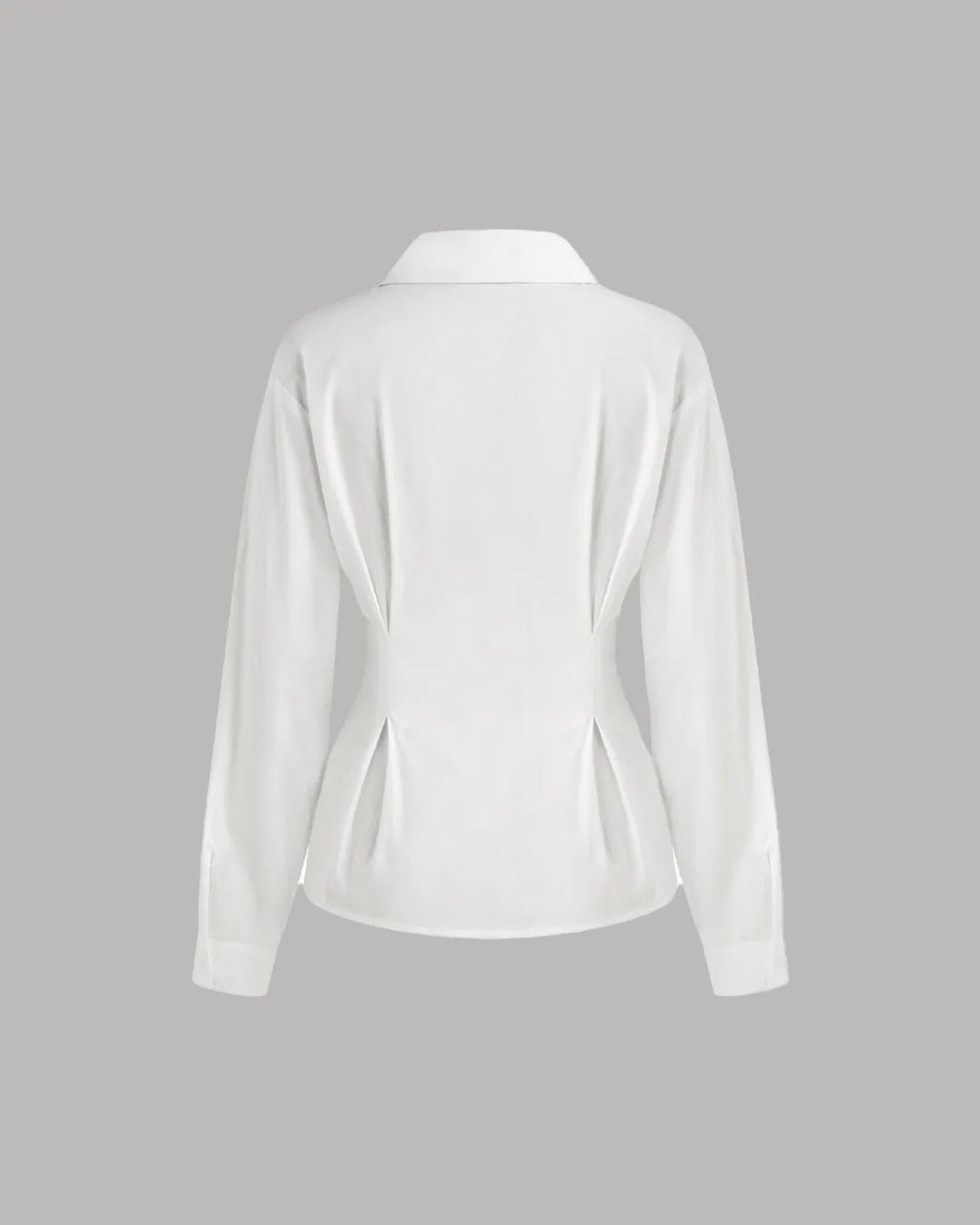White Shirt with Pleated Peplum Waist and Button Closure