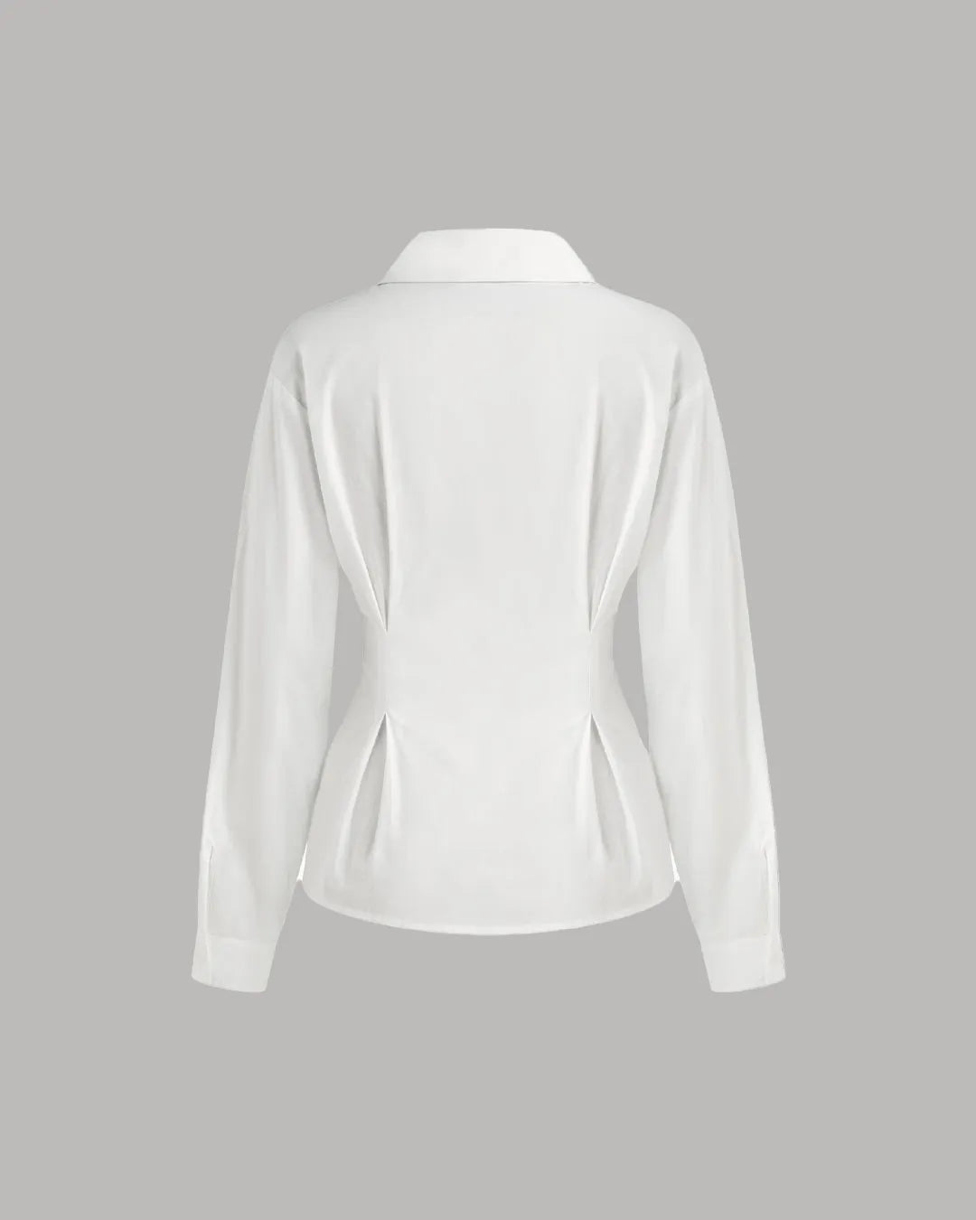 White Shirt with Pleated Peplum Waist and Button Closure