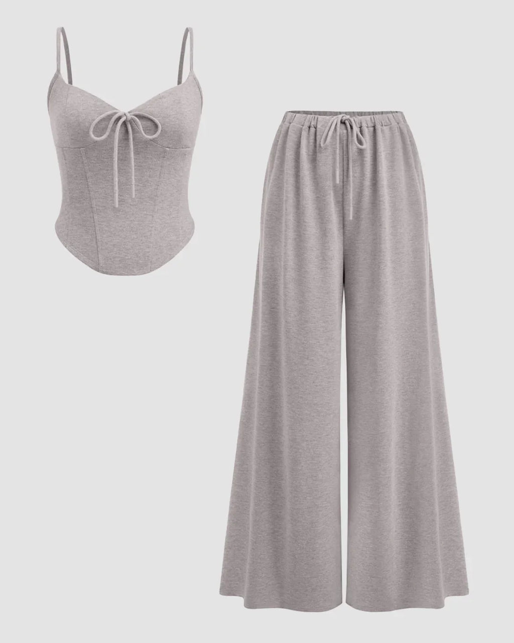 Wide Leg Pants and Top Casual Sweetheart Neck Long in Grey