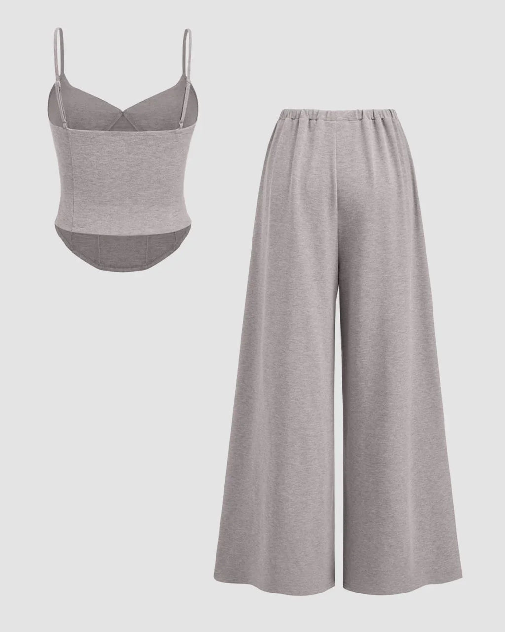 Wide Leg Pants and Top Casual Sweetheart Neck Long in Grey