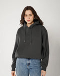 Womens Solid Drawstring Full Sleeve Hoodie in Grey