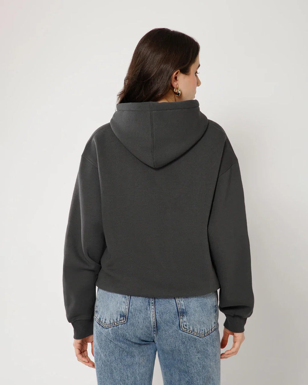 Womens Solid Drawstring Full Sleeve Hoodie in Grey
