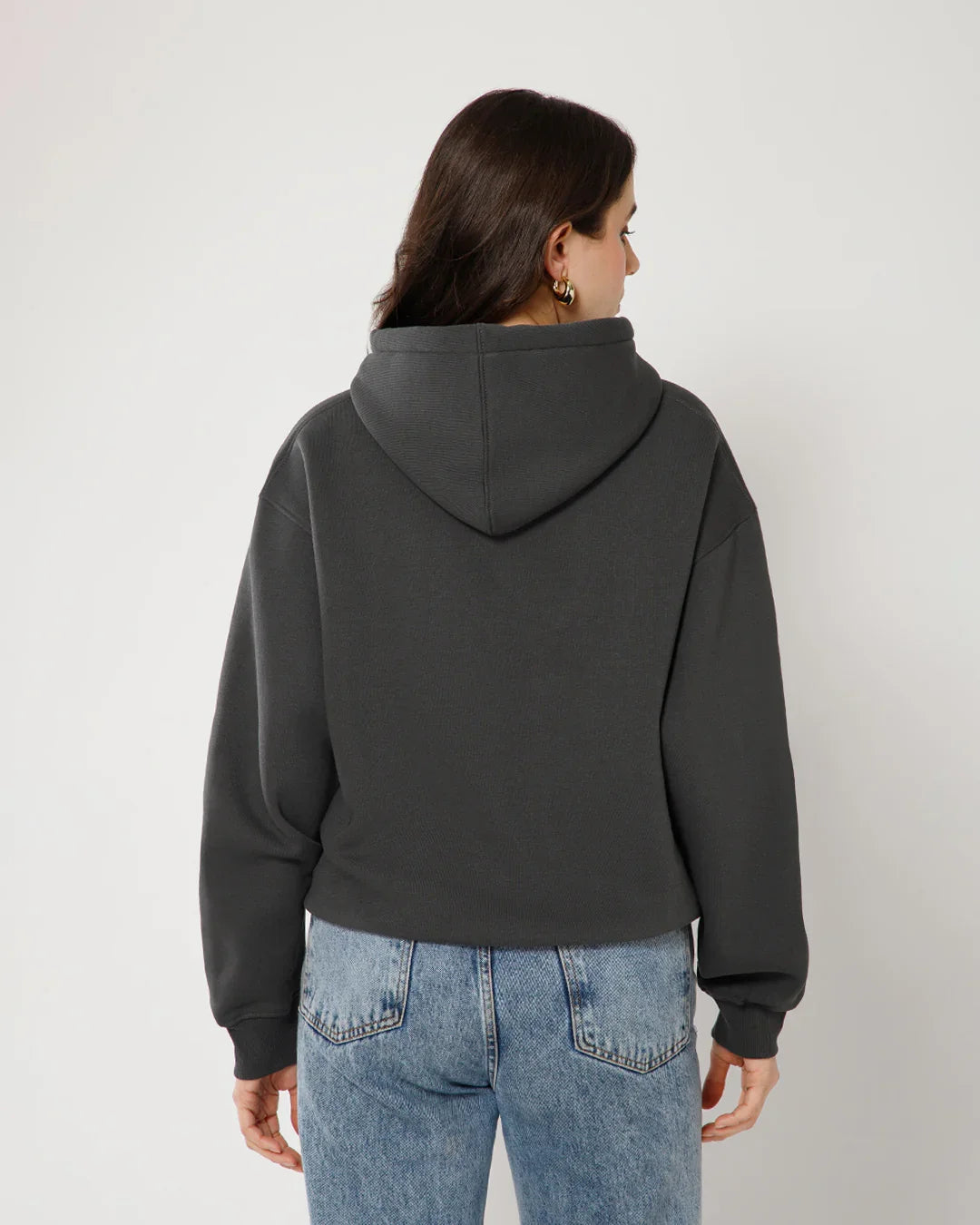 Womens Solid Drawstring Full Sleeve Hoodie in Grey