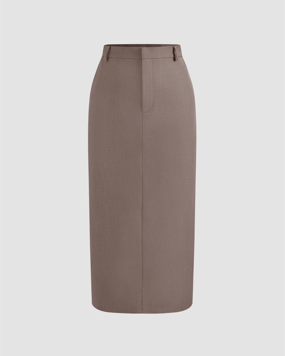 Woven Boat Neck Solid Tank Top & High Rise Split Maxi Skirt In Cappuccino