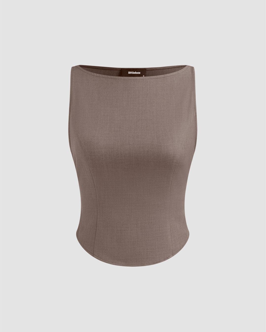 Woven Boat Neck Solid Tank Top & High Rise Split Maxi Skirt In Cappuccino