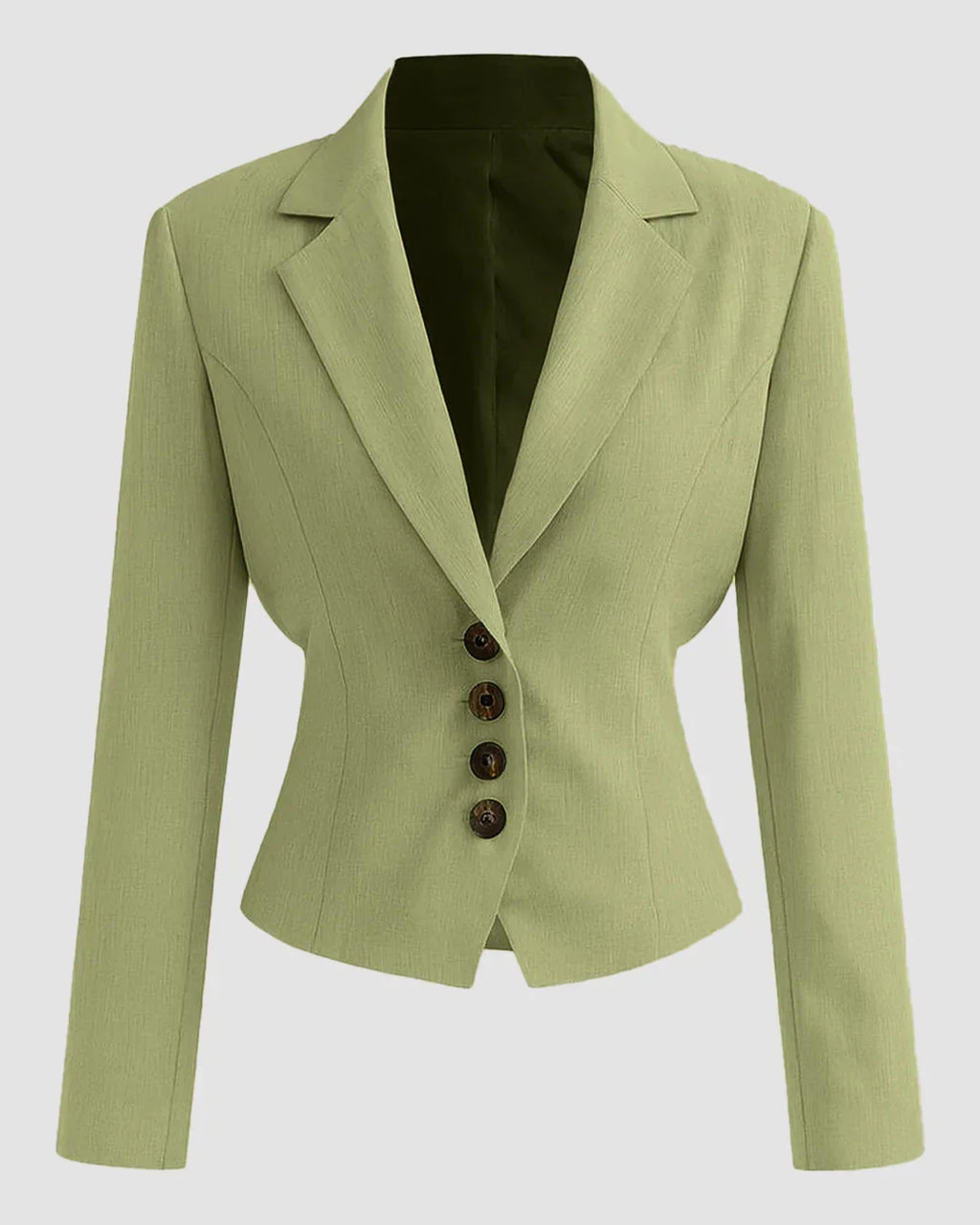 Woven Collar Solid Lace Up Button Blazer In Herbal