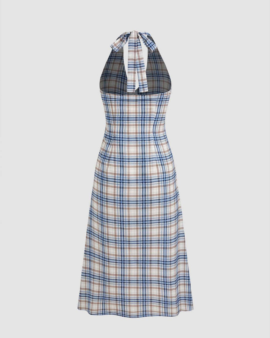 Woven Halter Check Knotted Midi Dress