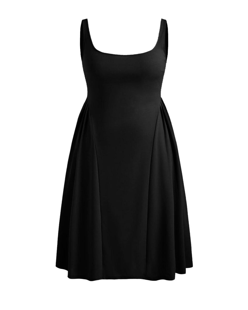Woven Square Neck Solid Ruffle Long Black Midi Dress Curve & Plus
