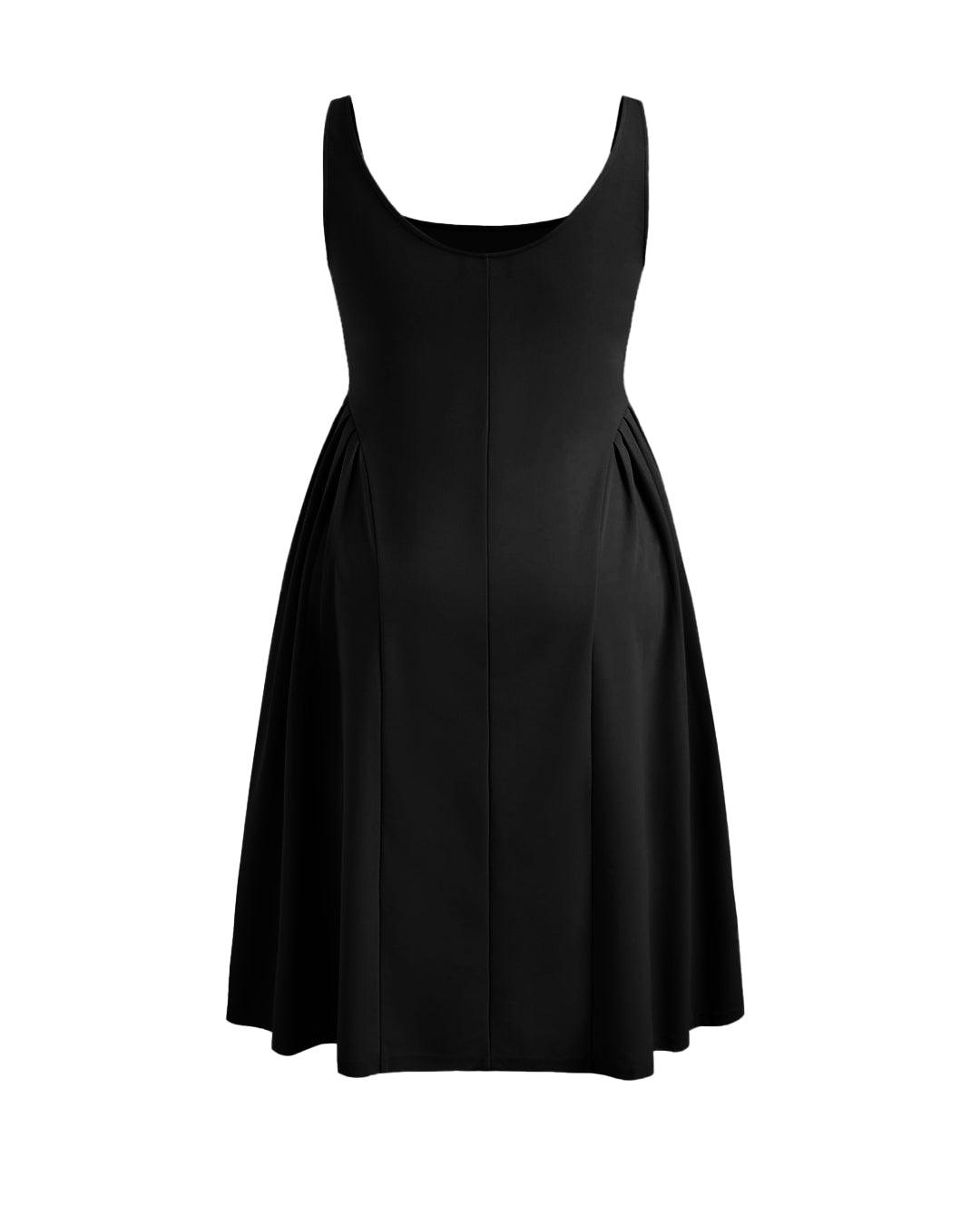Woven Square Neck Solid Ruffle Long Black Midi Dress Curve & Plus
